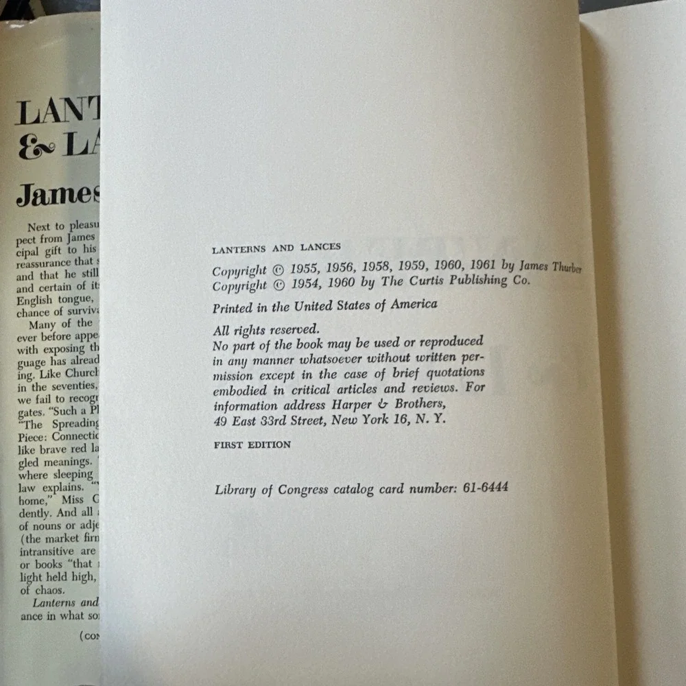 Lanterns And Lances - James Thurber 1961, First Edition, Ist PR ,‎ HCDJ